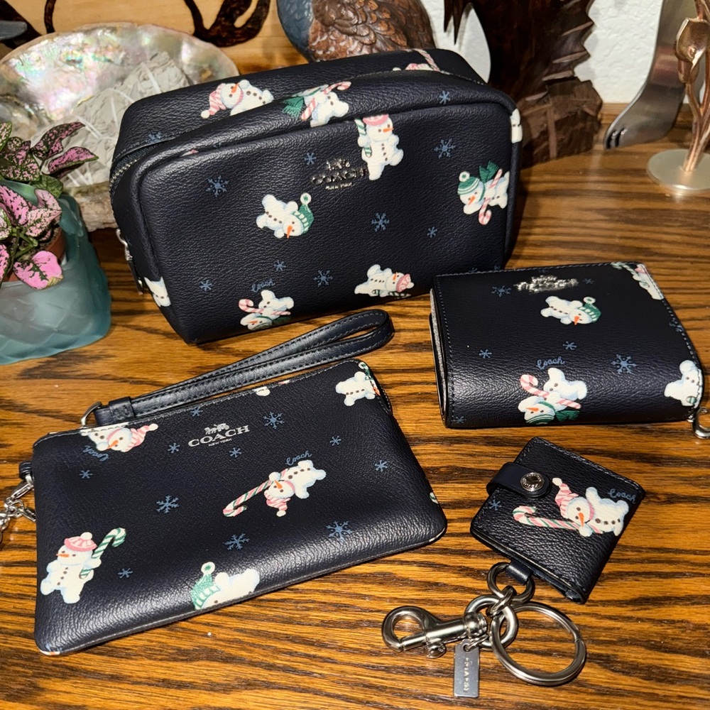 Coach Snowman Print Wallet, Wristlet, Picture Frame, & Makeup Bag Set